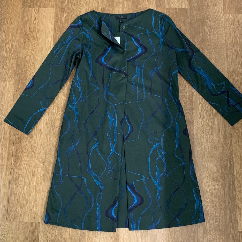 COS Dark Green / Blue Cotton Blend A-Line Dress Size 34